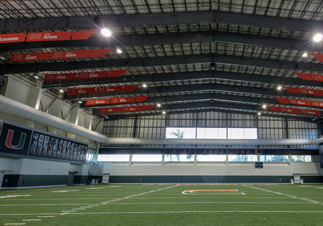 University of Miami Carol Soffer Football Facility interior practice facility