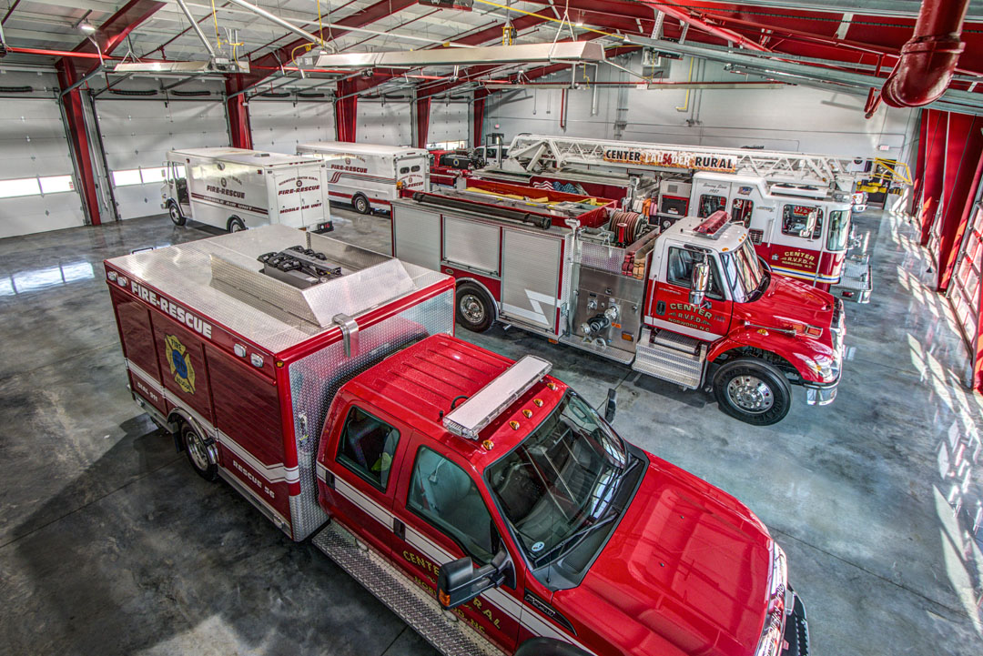 Center Rural Volunteer Fire Department interior fire truck bay